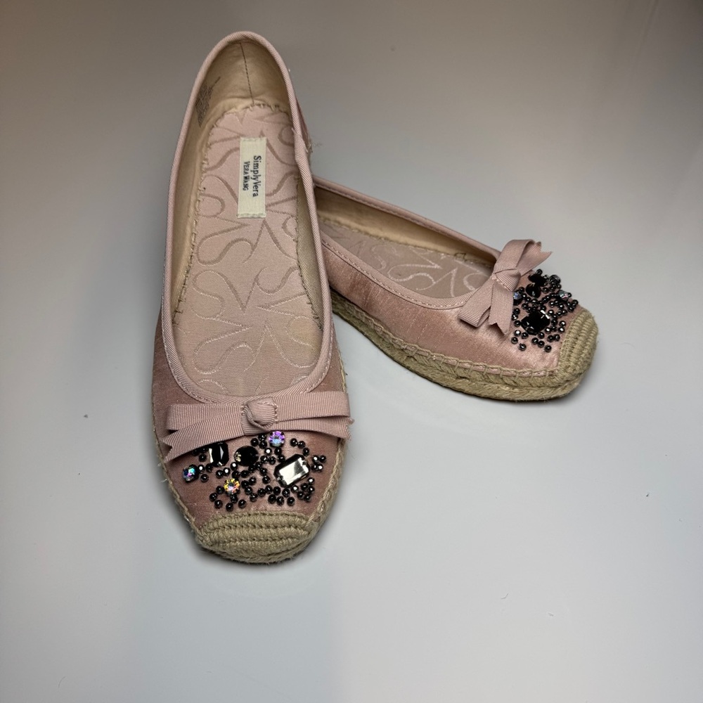 Simply Vera Vera Wang Pink Beaded Bow Espadrilleโ Flats Size 6.5